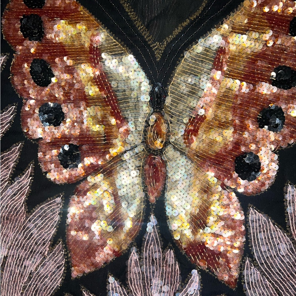 VTG Swee Lo Hand Beaded Silk Butterfly Top - 100% Silk - Sequin Butterfly